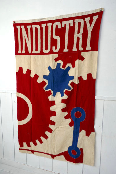 INDUSTRY 歯車&工具モチーフ ビッグサイズ ヴィンテージ フラッグ 旗 ディスプレイ