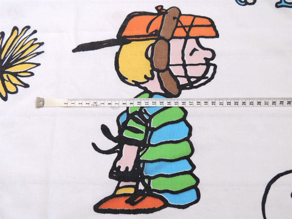 【スヌーピー】ピーナッツの仲間・スポーツ柄・ヴィンテージ・USEDフラットシーツ(1/2) USA