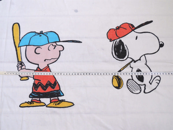 【スヌーピー】ピーナッツの仲間・スポーツ柄・ヴィンテージ・USEDフラットシーツ(1/2) USA