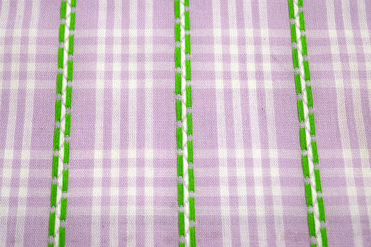 チェック柄×刺繍ストライプ柄・デッドストック・ヴィンテージ・ファブリック・生地/58×80㎝