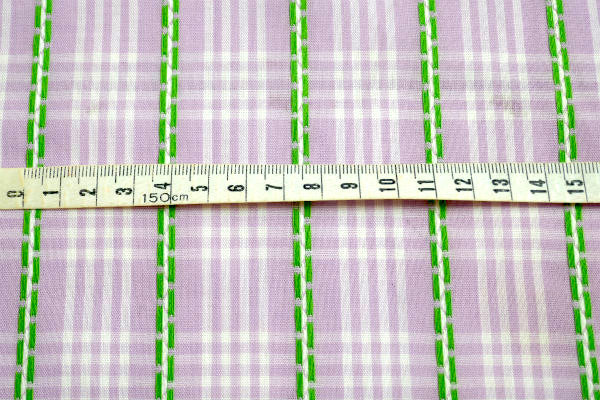 チェック柄×刺繍ストライプ柄・デッドストック・ヴィンテージ・ファブリック・生地/58×80㎝