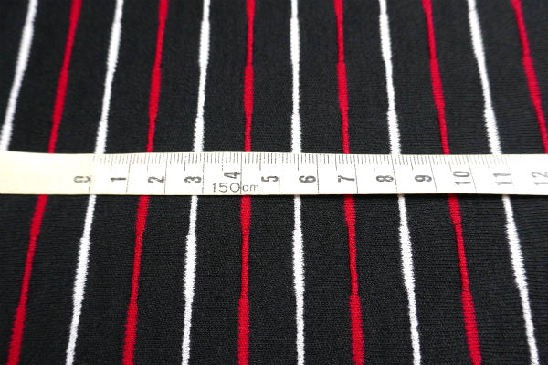 黒×白×赤・ストライプ柄・デットストック・ヴィンテージ・ファブリック・生地・テキスタイル/90×94