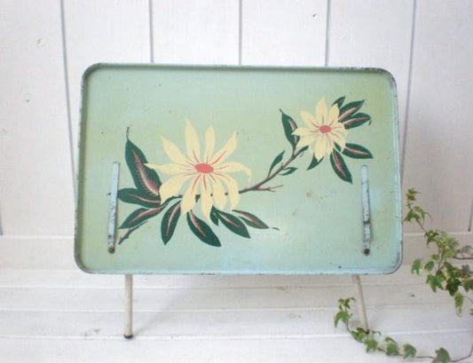 USA　アンティーク・花柄ブリキ製テーブル/イーゼル