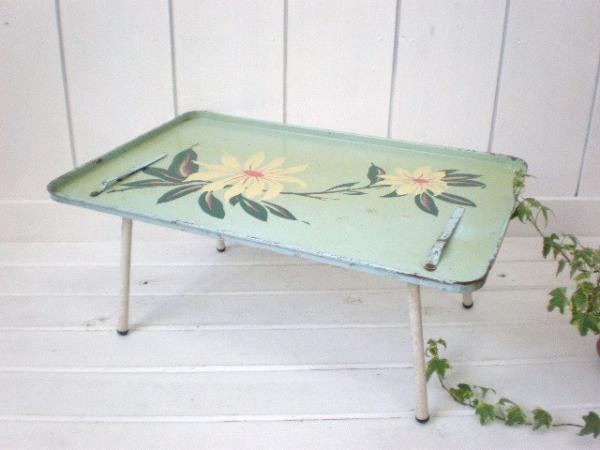 USA　アンティーク・花柄ブリキ製テーブル/イーゼル