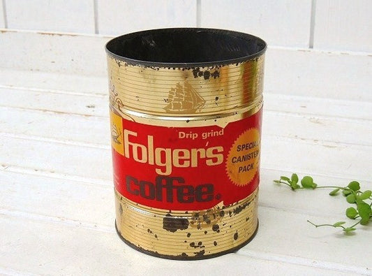 【Folgers】フォルジャーズ・紙ラベル付き・ヨット柄・ヴィンテージ・コーヒー缶/ティン缶