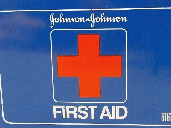 【ジョンソン&ジョンソン】FIRST AID・青色のヴィンテージ・救急箱　USA