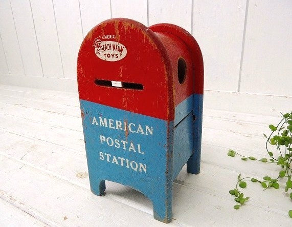 【TEACH N FUN TOYS】 USA!郵便ポスト形・木製・ヴィンテージ・おもちゃ/トイ