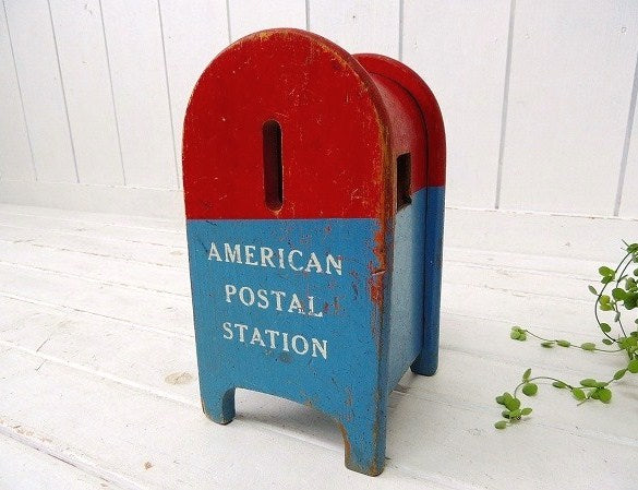 【TEACH N FUN TOYS】 USA!郵便ポスト形・木製・ヴィンテージ・おもちゃ/トイ