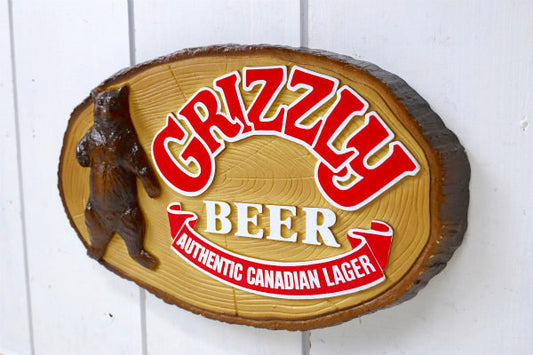 GRIZZLY BEER グリズリー 熊 ビール アドバタイジング ヴィンテージ サイン 看板 BAR ディスプレイ