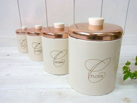 【ランズバーグ】TEA・COFFEE・SUGAR・FLOUR・アンティーク・キャニスター4個セット