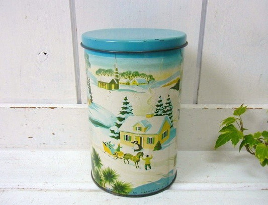 KORDAY アイススケート 冬の街並み・アンティーク・キャンディー缶 ティン缶 USA TIN缶