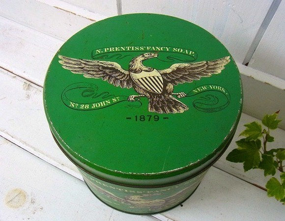 グリーン色のイーグル柄・ヴィンテージ・ティン缶/ブリキ缶　USA