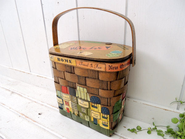 【Caro-Nan】1967年・トラベルシリーズ・木製・アンティーク・カロナンバスケット/カゴバッグ
