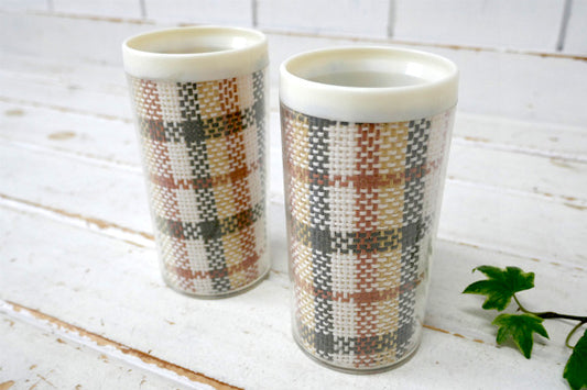 レトロ チェック柄 60's ヴィンテージ タンブラー コップ 2個セット キャンプ アウトドア