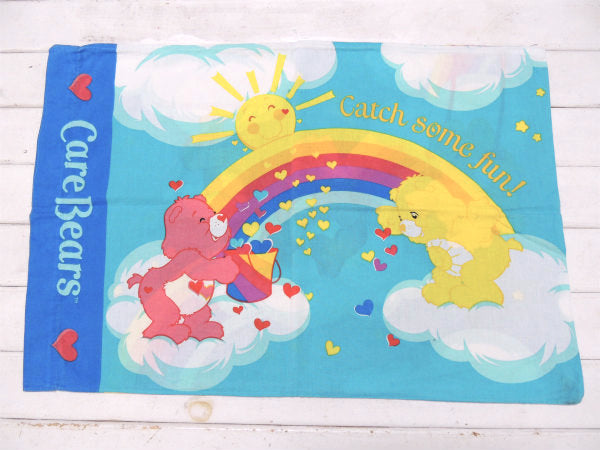 【ケアベア】Care Bears・太陽&レインボー柄・USEDピロケース/枕カバー