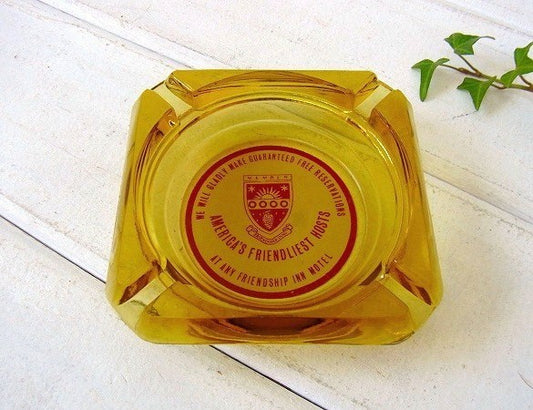 【FRIENDSHIP INN MOTEL】アンバーガラス製・ヴィンテージ・灰皿 /アシュトレイ