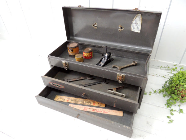 【POWR-KRAFT】シルバーグレー・ビンテージ・ツールボックス/ツールケース/工具箱・工業系