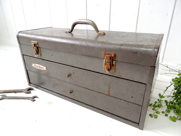 【POWR-KRAFT】シルバーグレー・ビンテージ・ツールボックス/ツールケース/工具箱・工業系