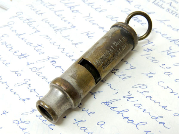 【ポリス・MUNICIPAL POLICE】 アンティーク・メタル製・ホイッスル・呼び笛