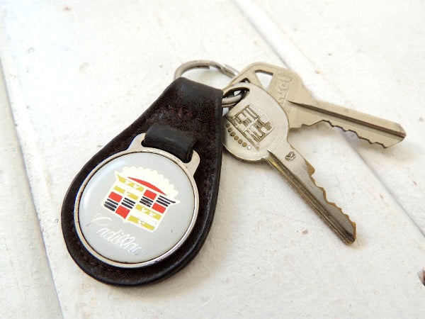 【GM・キャデラック・アメ車】ヴィンテージ・革・レザーキーホルダー・鍵2本付き・モーター系