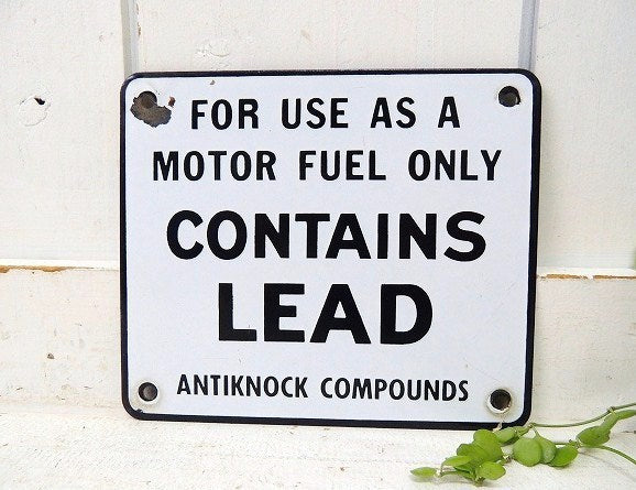 【CONTAINS LEAD】シンプルで可愛い小さなアンティーク・ホーローサイン/看板　USA