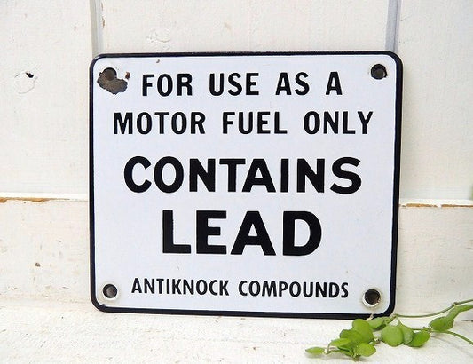 【CONTAINS LEAD】シンプルで可愛い小さなアンティーク・ホーローサイン/看板　USA