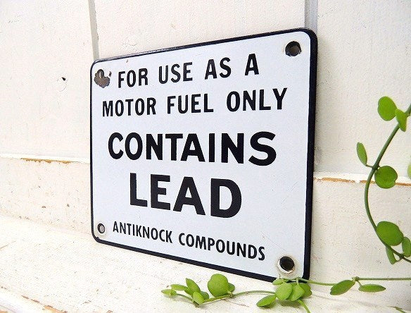 【CONTAINS LEAD】シンプルで可愛い小さなアンティーク・ホーローサイン/看板　USA