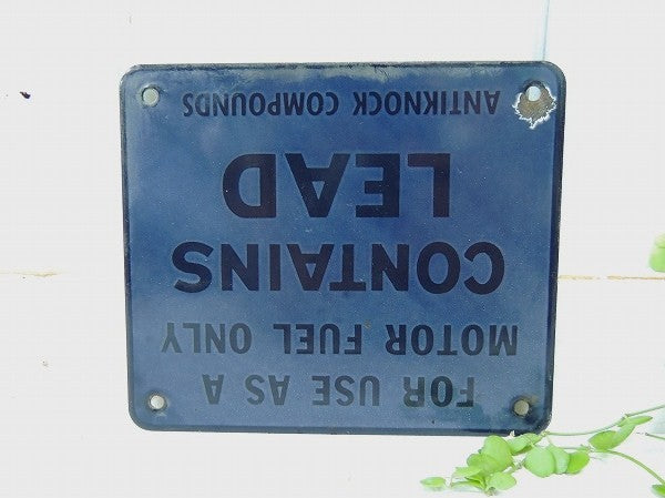 【CONTAINS LEAD】シンプルで可愛い小さなアンティーク・ホーローサイン/看板　USA