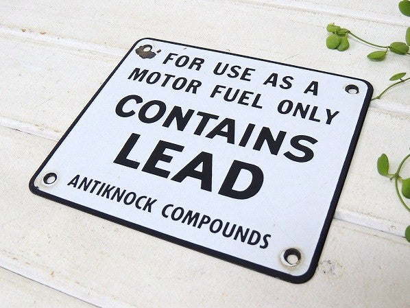 【CONTAINS LEAD】シンプルで可愛い小さなアンティーク・ホーローサイン/看板　USA