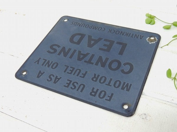 【CONTAINS LEAD】シンプルで可愛い小さなアンティーク・ホーローサイン/看板　USA