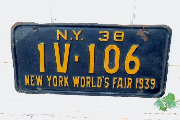 ニューヨーク州・1938年・ヴィンテージ・ナンバープレート/カーライセンスプレート USA