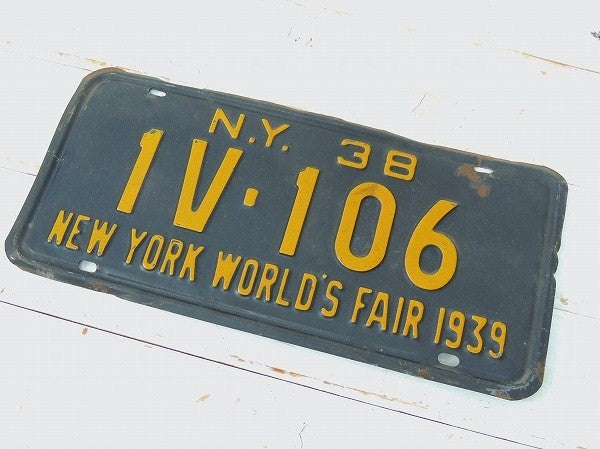 ニューヨーク州・1938年・ヴィンテージ・ナンバープレート/カーライセンスプレート USA
