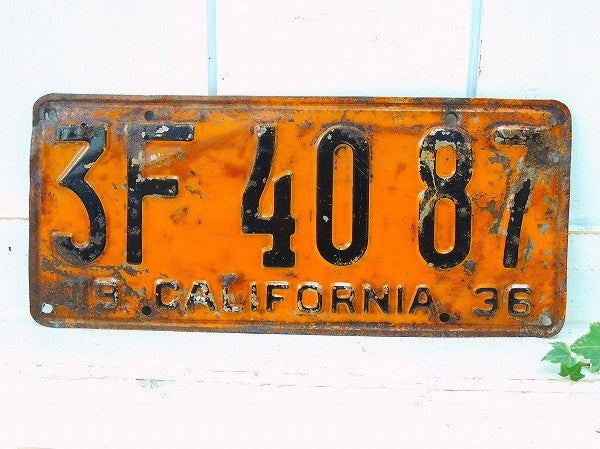 カリフォルニア州・1936年・ヴィンテージ・ナンバープレート/カーライセンスプレート USA