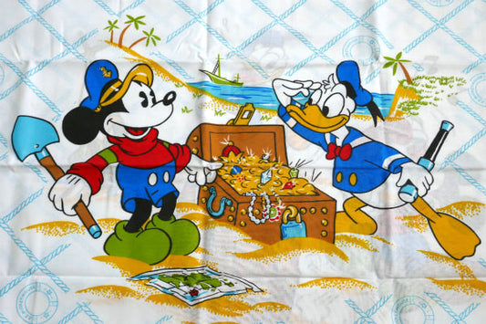 ミッキー&ドナルドダック トレジャーハント 宝探し柄 デッドストック ヴィンテージ フィットシーツ ベッドシーツ USA