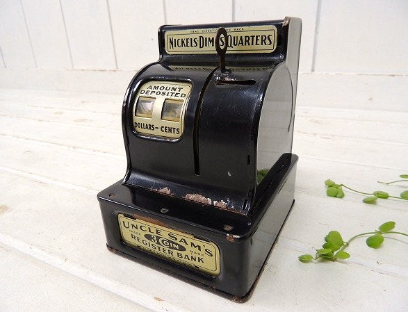 【UNCLE SAM'S】レジスター形・ブリキ製・アンティーク・コインバンク/貯金箱/おもちゃ