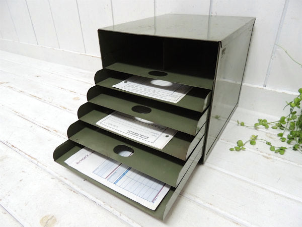 Lit-Ning カーキ色・メタル製・引き出し式・7段・ヴィンテージ・書類ケース ファイル棚