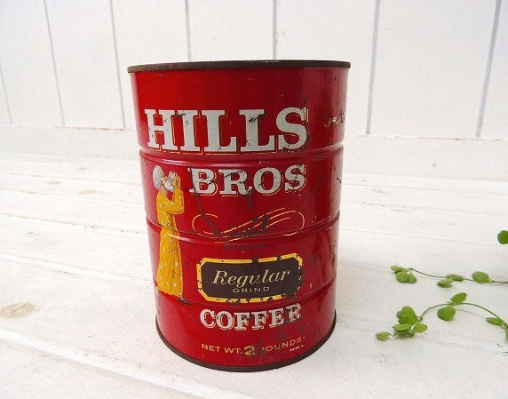【HILLS BROS】ヒルスコーヒー・シャビーなブリキ製・ヴィンテージ・コーヒー缶/ティン缶