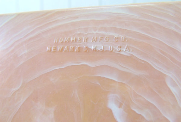 HOMMER サーモンピンク×白色 マーブル柄・ビンテージ・ジュエリーボックス 宝石箱 裁縫箱