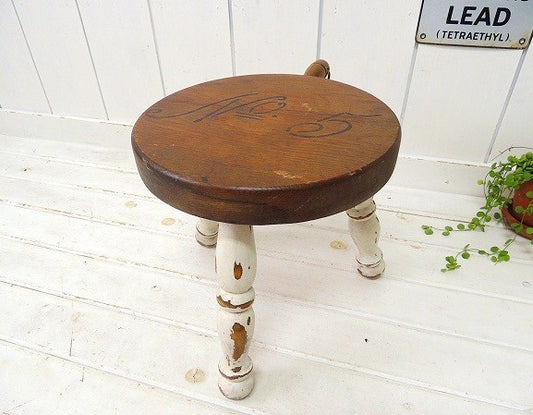 USA!木製のシャビーなアンティーク・ミルクスツール/チェア/ラウンドスツール/踏み台