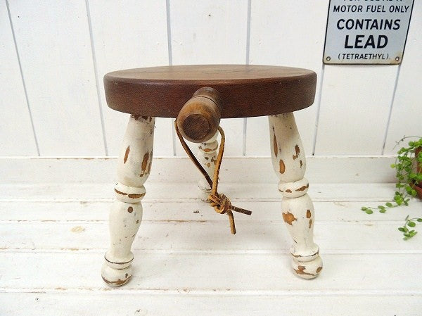 USA!木製のシャビーなアンティーク・ミルクスツール/チェア/ラウンドスツール/踏み台