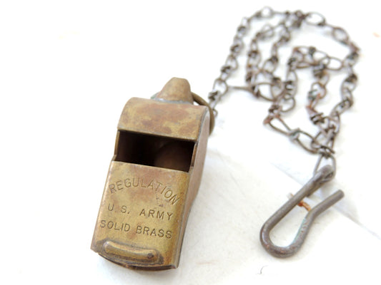 U.S. ARMY ヴィンテージ・真鍮製・ホイッスル・呼び笛+チェーン付き