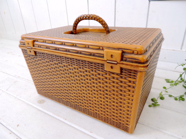 【WILSON】バスケット柄・3段式・ヴィンテージ・ソーイングボックス/裁縫箱 USA