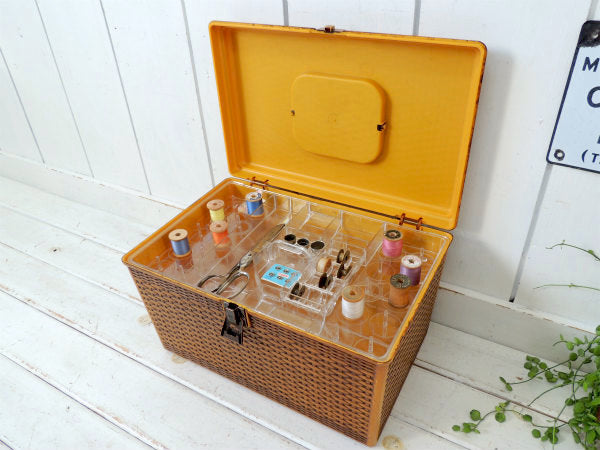 【WILSON】バスケット柄・3段式・ヴィンテージ・ソーイングボックス/裁縫箱 USA