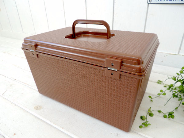 WILSON ブラウン・2段式・ヴィンテージ・ソーイングボックス 裁縫箱 USA ハンドメイド