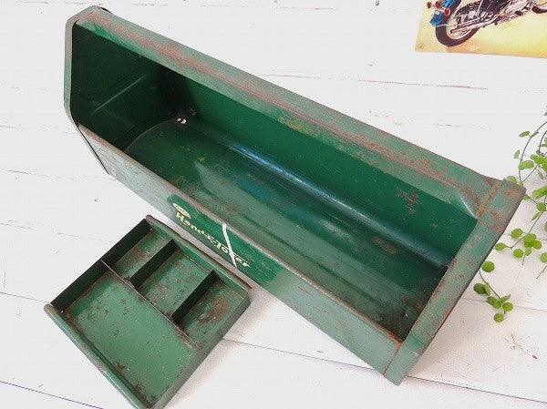 【Amsco】USA・グリーン色のスチール製・2段式・ヴィンテージ・ツールケース/工具箱
