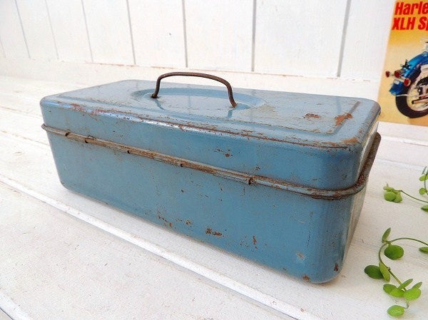 USA・グレー色・ブリキ製・ヴィンテージ・ツールボックス/工具箱/インダストリアル