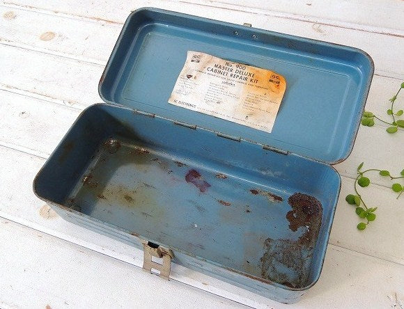 USA・グレー色・ブリキ製・ヴィンテージ・ツールボックス/工具箱/インダストリアル