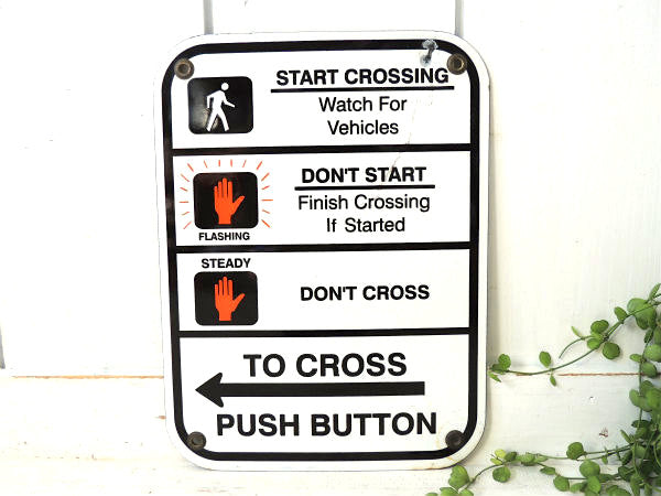 TO CROSS←プッシュボタン US 信号機  標識・ホーロー ビンテージ サイン 看板