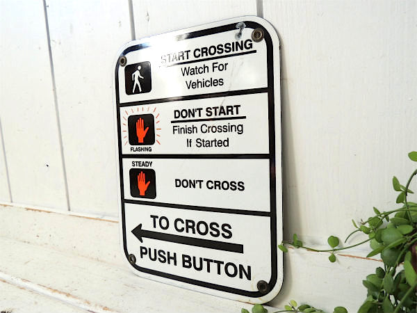 TO CROSS←プッシュボタン US 信号機  標識・ホーロー ビンテージ サイン 看板