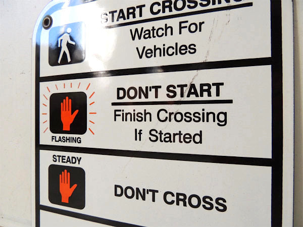 TO CROSS←プッシュボタン US 信号機  標識・ホーロー ビンテージ サイン 看板